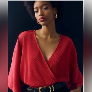 Anthropologie Red Pleated Blouse. Size Medium